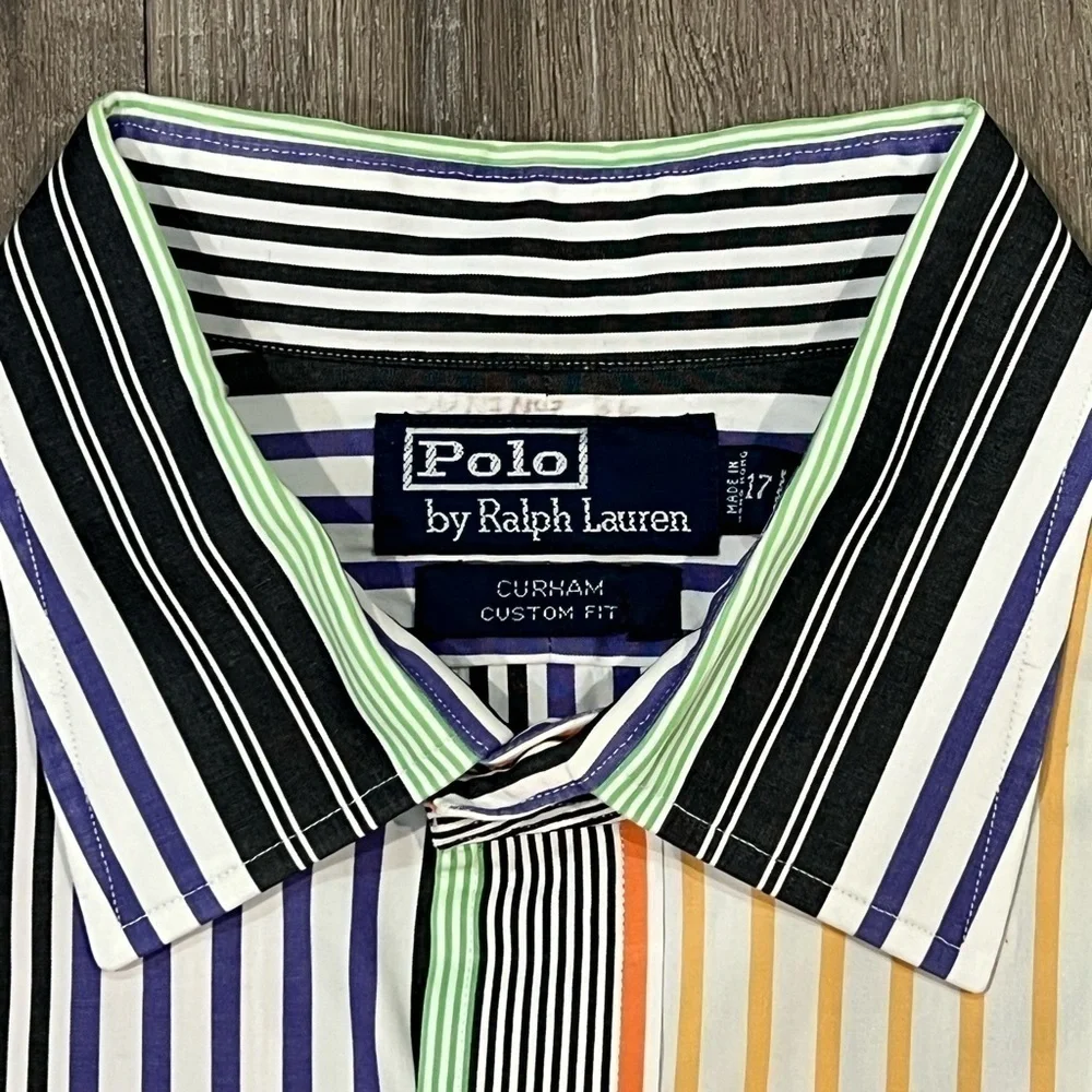 Mens Polo Ralph Lauren 17 XL Color Block Logo Curham Custom Fit Multicolor Shirt